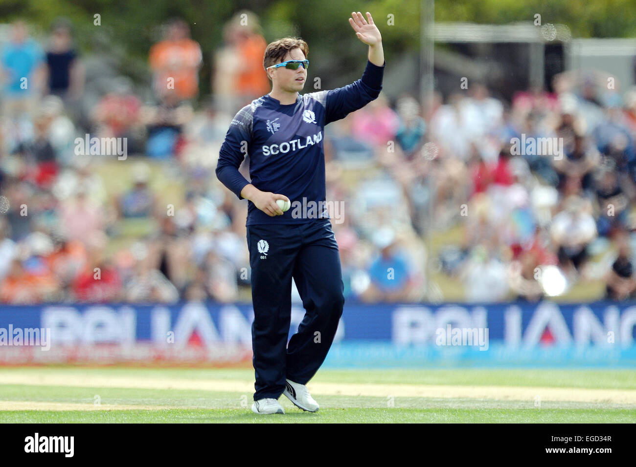 Christchurch, Neuseeland. 23. Februar 2015. Christchurch, New Zealand - 23. Februar 2015 - Matt Machan von Schottland während der ICC Cricket World Cup Match zwischen England und Schottland im Hagley Oval am 23. Februar 2015 in Christchurch, Neuseeland. Bildnachweis: Dpa/Alamy Live-Nachrichten Stockfoto