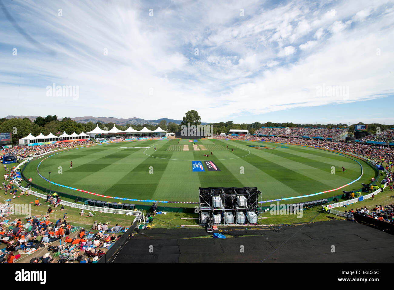 Christchurch, Neuseeland. 21. Februar 2015. Christchurch, New Zealand - 21. Februar 2015 - Gesamtansicht des Hagley Oval während der ICC Cricket World Cup Match zwischen Pakistan und West Indies bei Hagley Oval am 21. Februar 2015 in Christchurch, Neuseeland. © Dpa/Alamy Live-Nachrichten Stockfoto