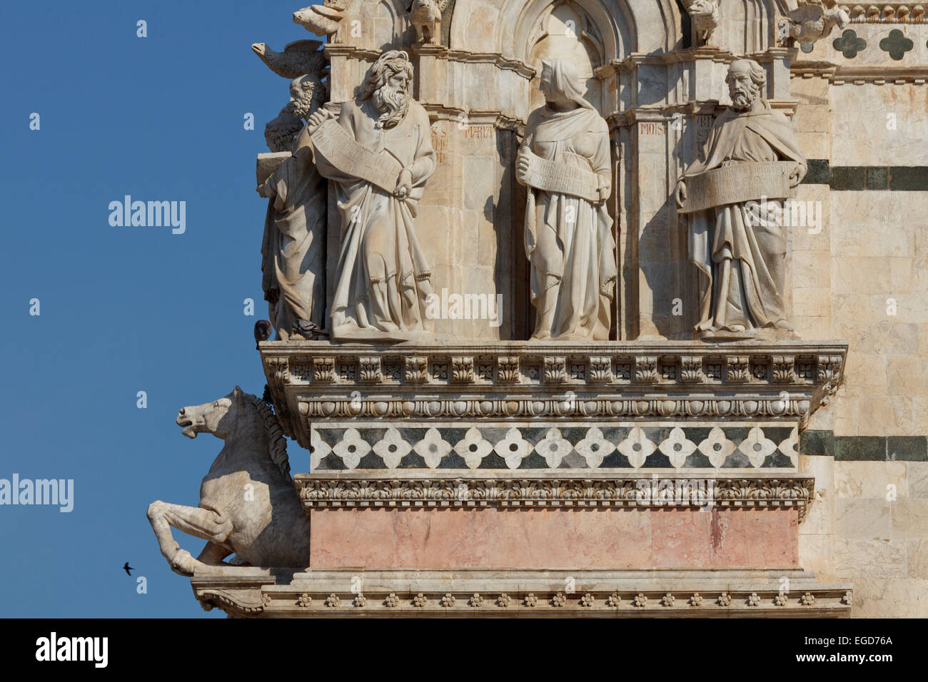 Detail der Fassade der Kathedrale Duomo Santa Maria, Siena, UNESCO World Heritage Site, Toskana, Italien, Europa Stockfoto