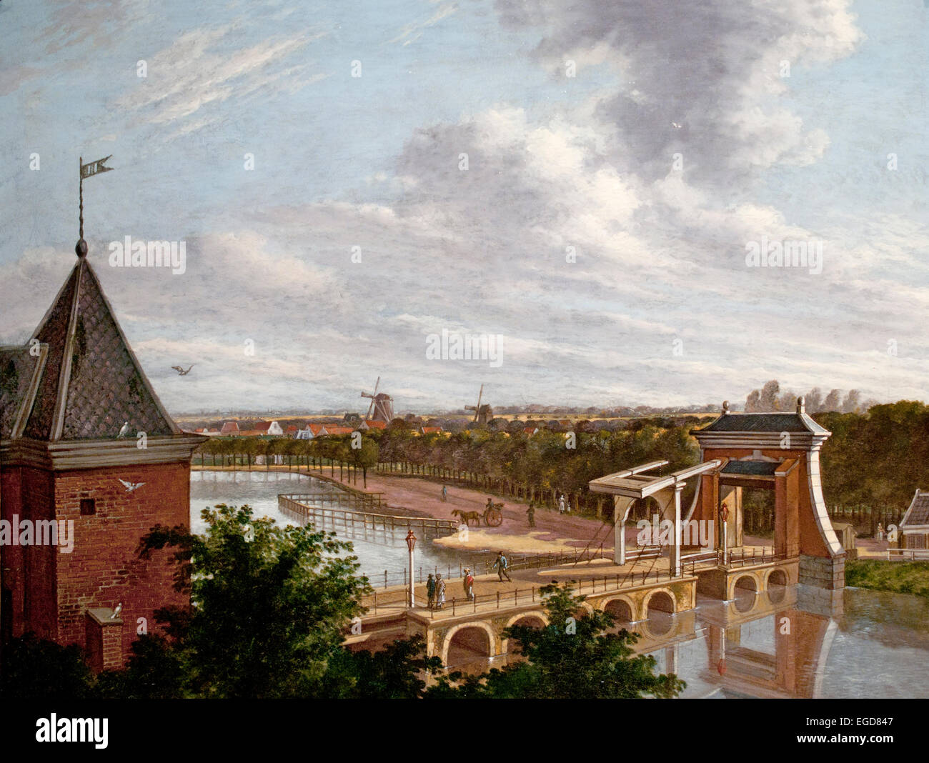 Die Amsterdamer Outer Kanal in der Nähe der Leidsepoort gesehen vom Theater, Johannes Jelgerhuis, 1813 Johannes Jelgerhuis, 1805-1836 Niederländisch Niederlande Stockfoto