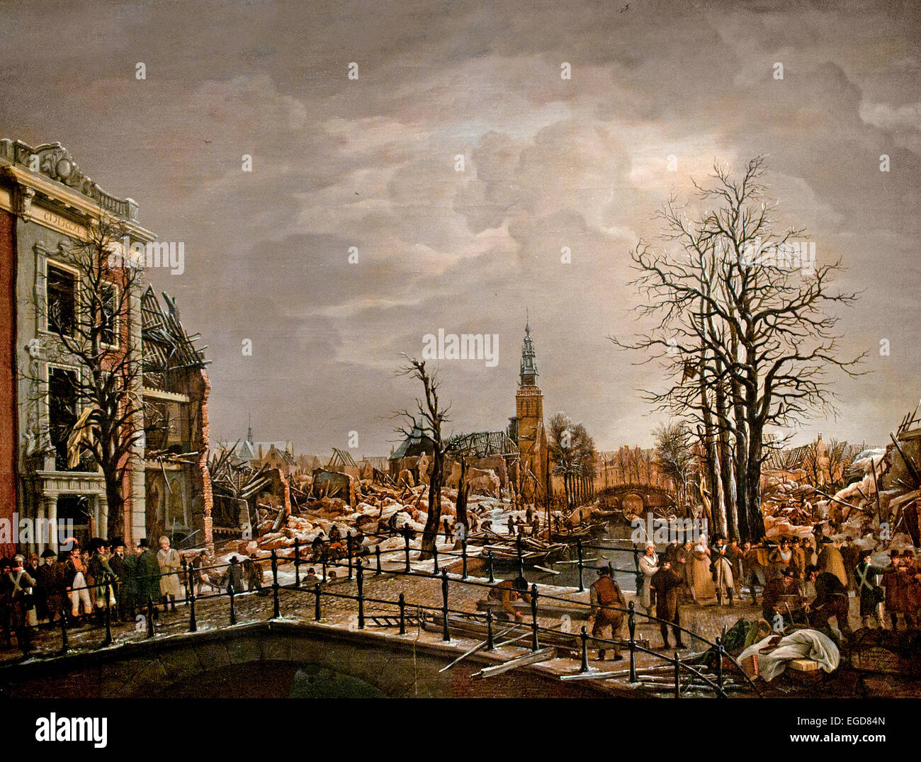 Die Rapenburg in Leiden, ( Disaster Explosion Schießpulverschiff ), von Carel Lodewijk Hansen 1765-1840 Niederländisch Niederlande Stockfoto
