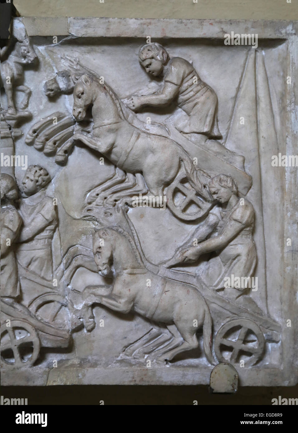 Relief. Wagenrennen im Circus Maximus, Rom, 3. Jh. n. Chr.. Detail. Rom, Vatikan Museum (Chiaramonti). Stockfoto