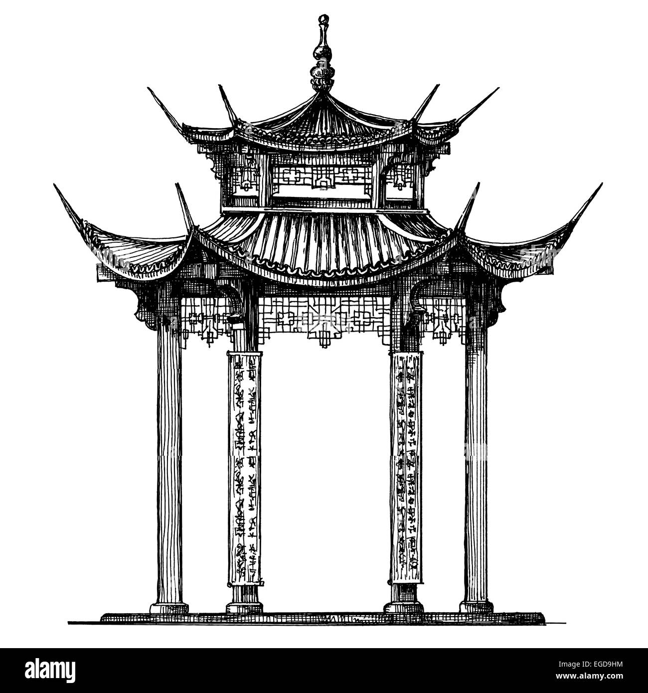 Asien, Korea, Japan, China. religiöse Architektur auf weißem Hintergrund Stockfoto