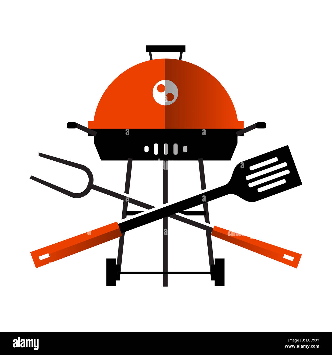 Grill, Grill, Grill. Utensilien für BBQ auf weißem Hintergrund Stockfoto