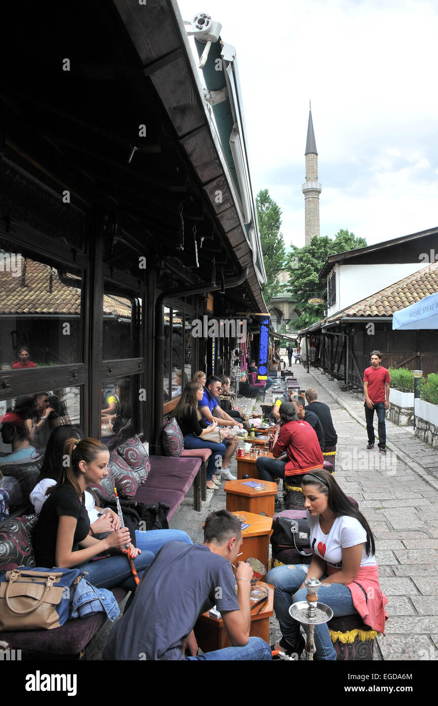 Cafe in Bascarsija in der Altstadt, Sarajevo, Bosnien und Herzegowina Stockfoto