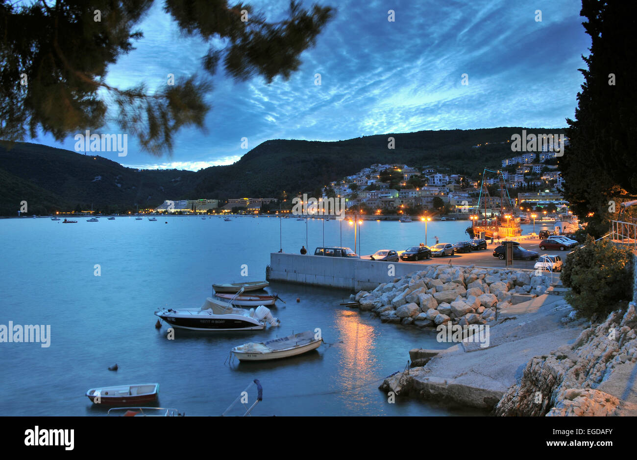 Rabac im Abendlicht, Kvarner Bucht, Istrien, Kroatien Stockfoto