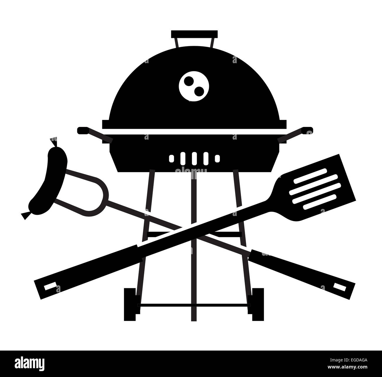 Grill, Grill, Grill, Picknick. Utensilien für BBQ auf weißem Hintergrund Stockfoto
