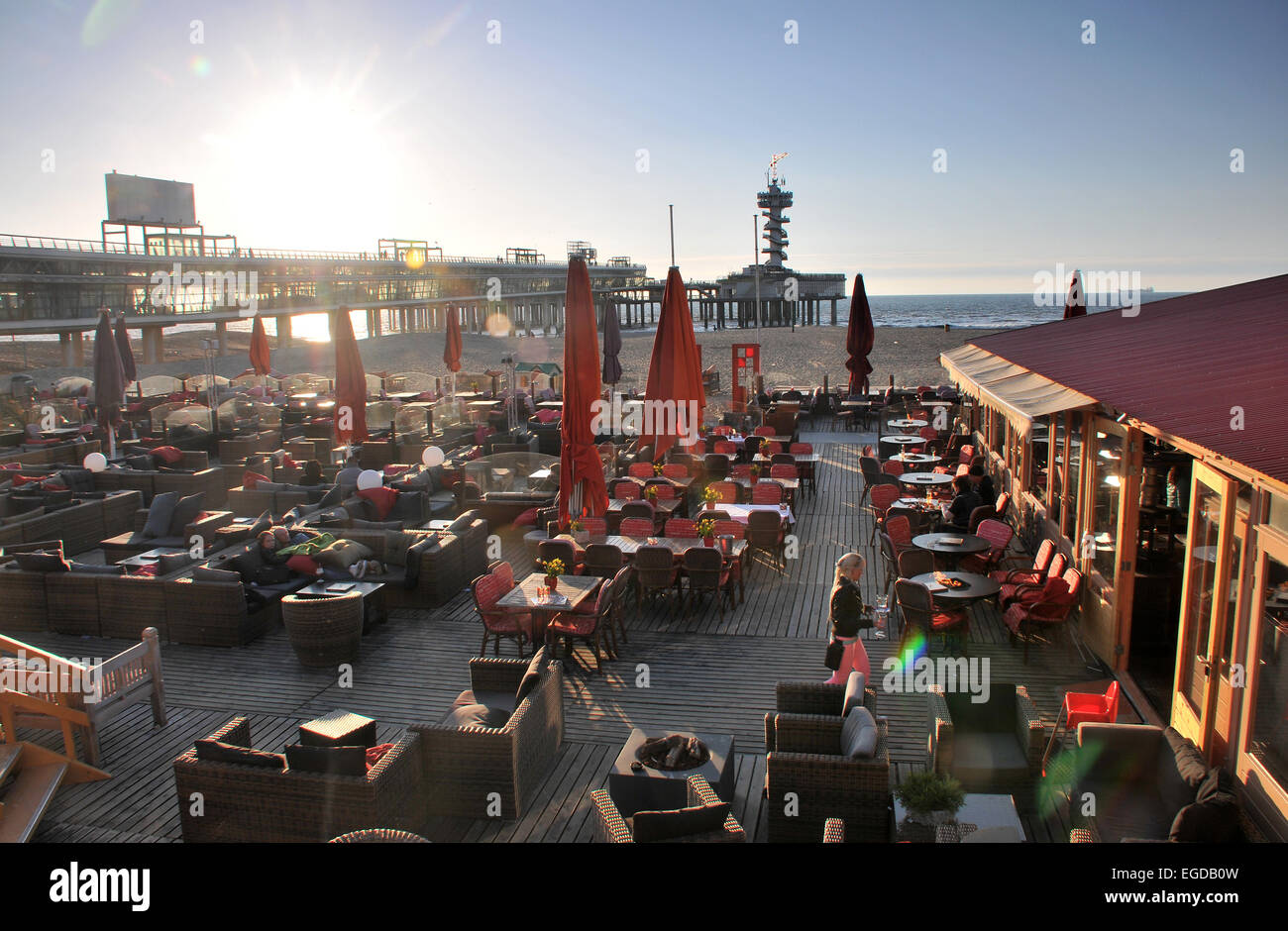 Strandpromenade in den Abend, Scheveningen, Nordsee Küste, Den Haag, Niederlande Stockfoto