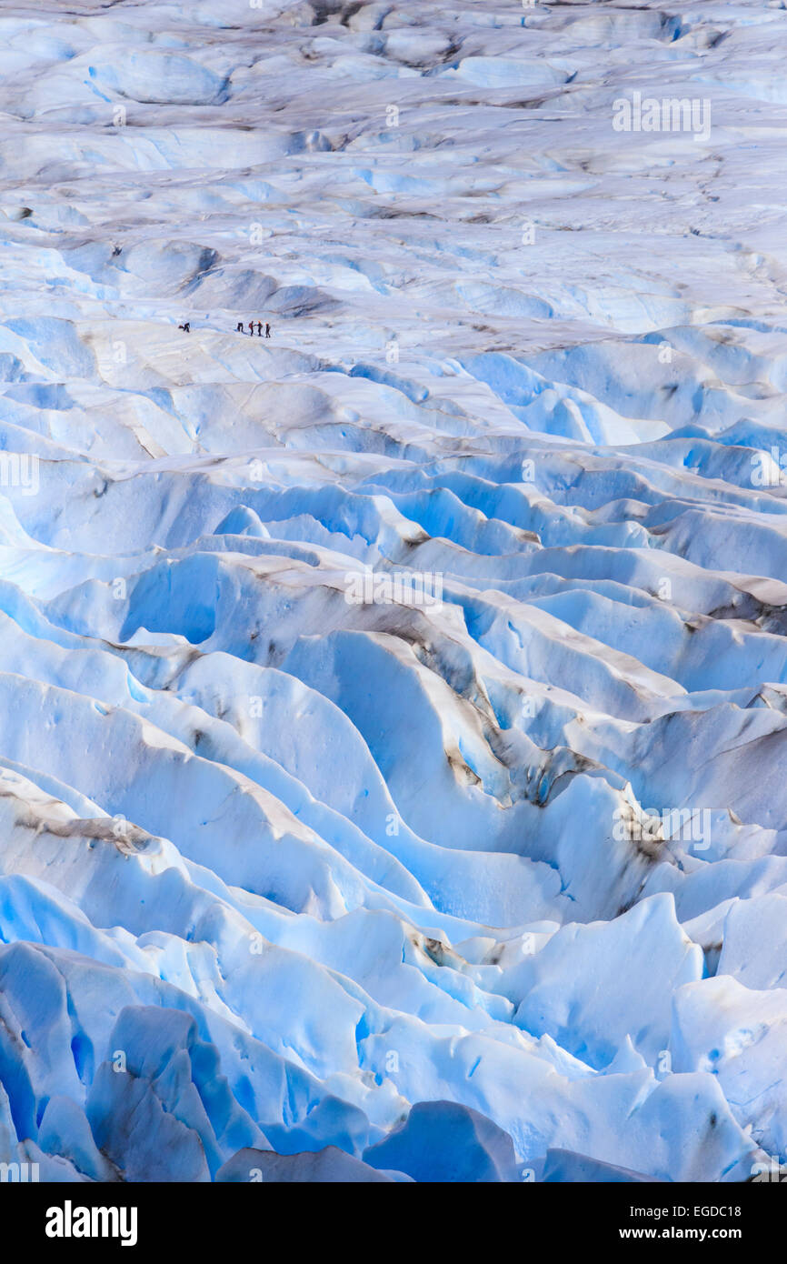 Chile, Patagonien, Nationalpark Torres del Paine (der UNESCO), Detail der Grey Gletscher mit Eiskletterer Stockfoto