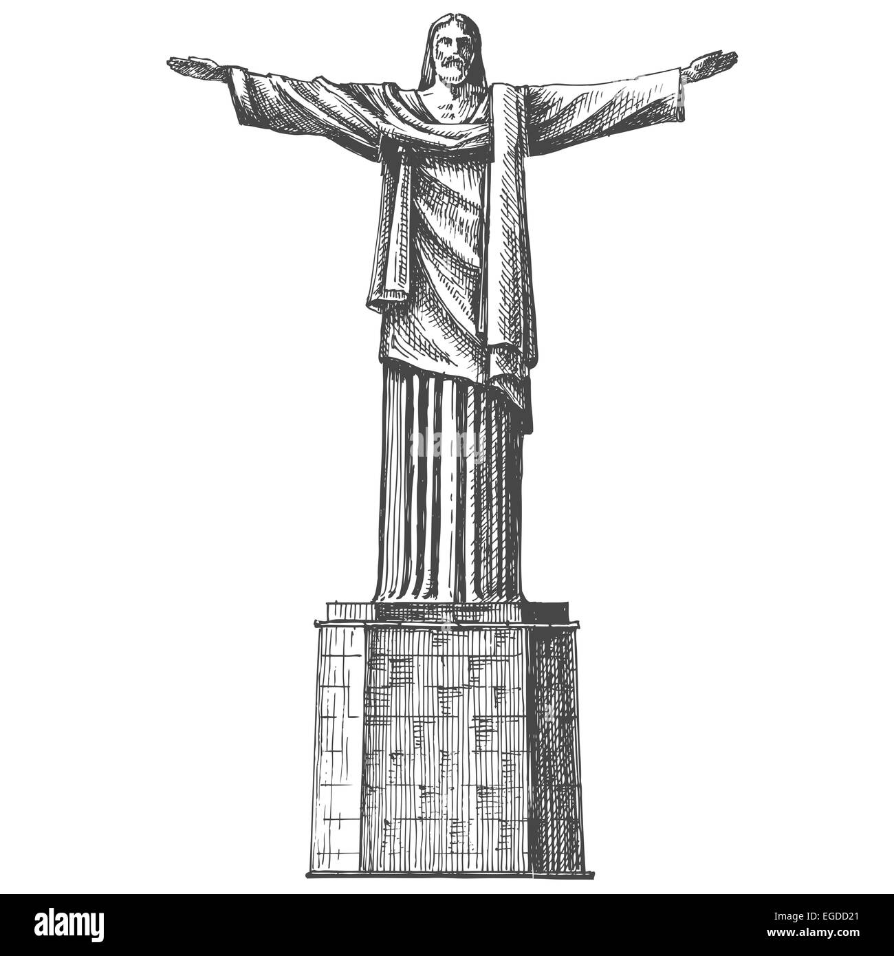 Brazilien. Rio De Janeiro. Statue von Jesus Christus auf einem weißen Hintergrund. Skizze Stockfoto