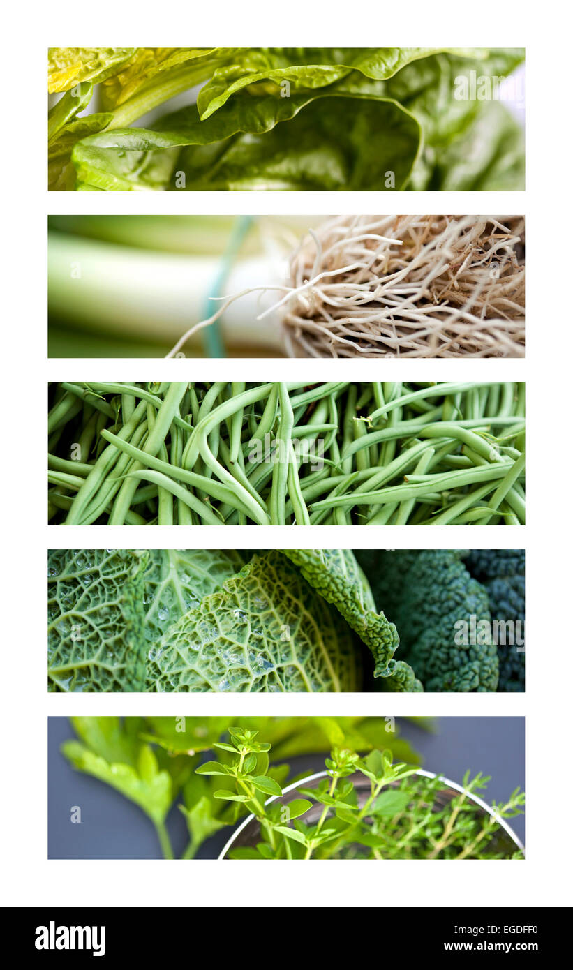 Collage aus verschiedenen grünes Gemüse Stockfoto