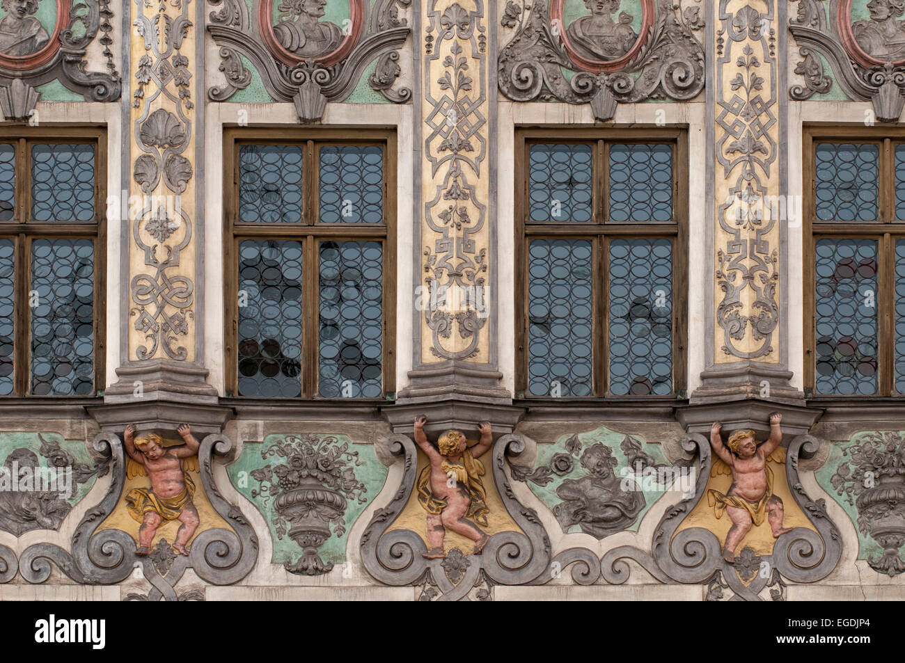 Details des historischen Rathauses, Landsberg am Lech, Upper Bavaria, Bavaria, Germany Stockfoto