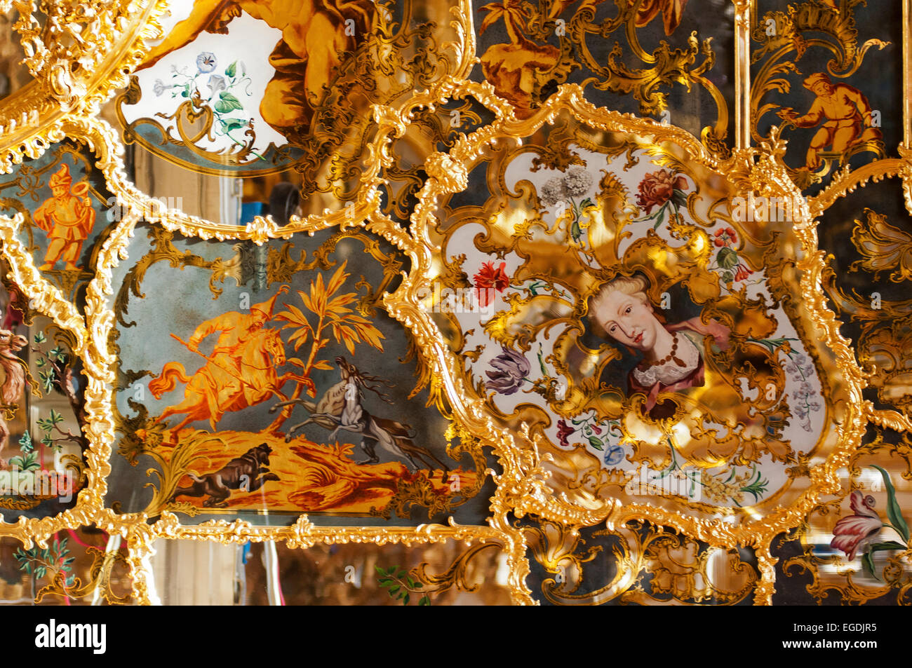 Detail in der Spiegelsaal der Würzburger Residenz, Würzburg, Franken, Bayern, Deutschland Stockfoto