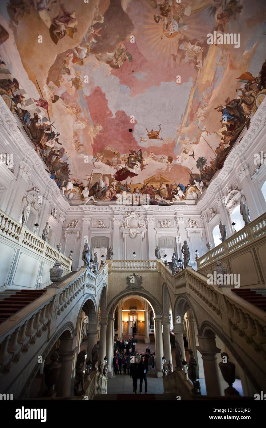 Treppe mit Fresko, Wuerzburger Residenz, Würzburg, Franken, Bayern, Deutschland Stockfoto