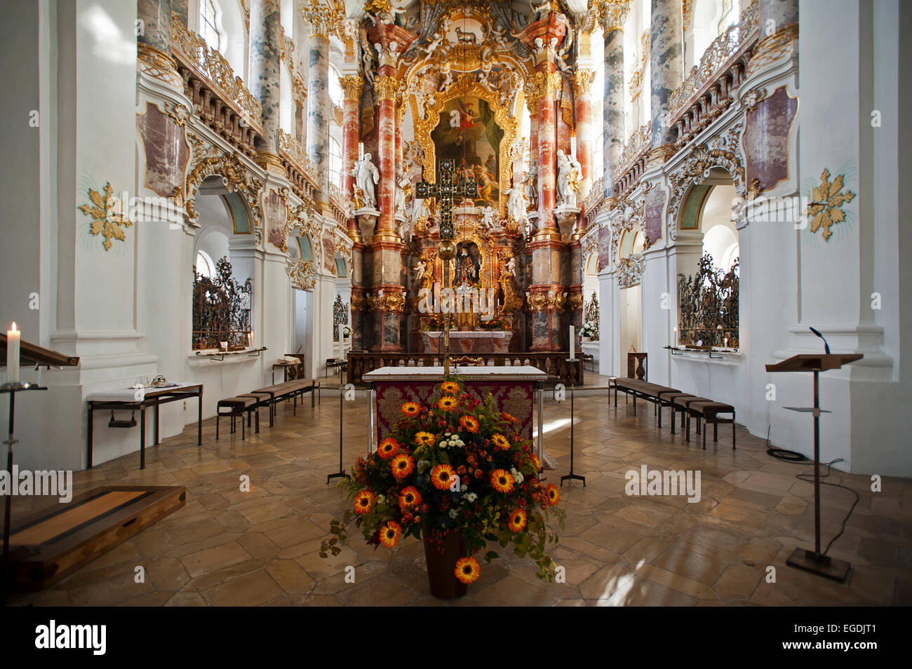 Das Innere der Wieskirche, Wies, Steingaden, Upper Bavaria, Bavaria, Germany Stockfoto