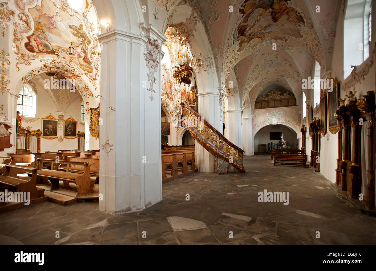 Innenraum des Klosters Rottenbuch, Weilheim-Schongau, Upper Bavaria, Bavaria, Germany Stockfoto
