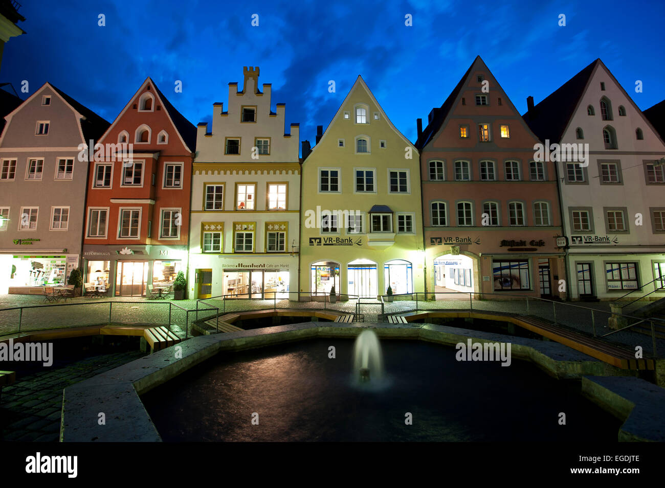 Das historische Zentrum der Stadt in der Nacht, Landsberg am Lech, Upper Bavaria, Bavaria, Germany Stockfoto