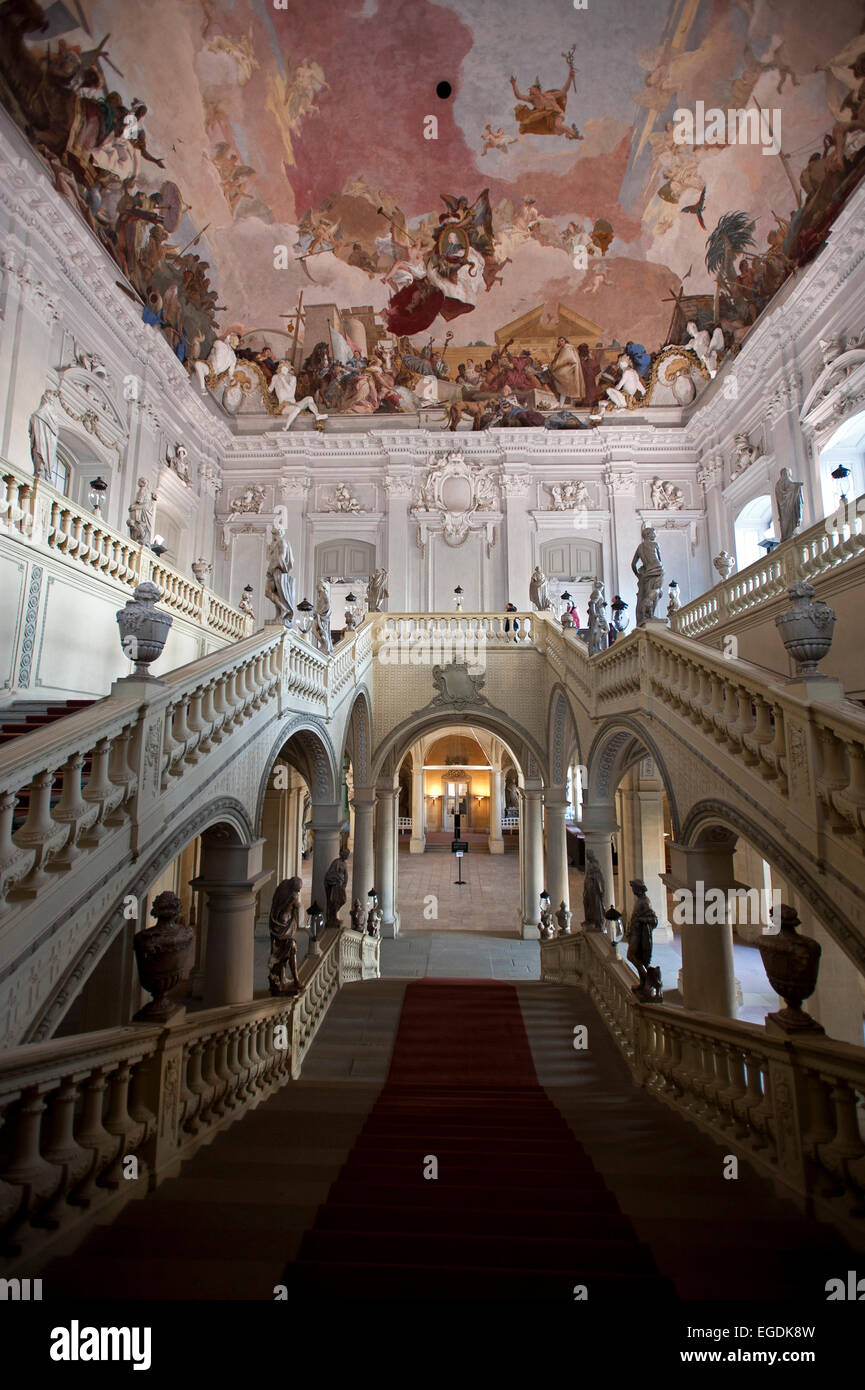 Treppe mit Fresko, Würzburg Residenz, Würzburg, Franken, Bayern, Deutschland Stockfoto