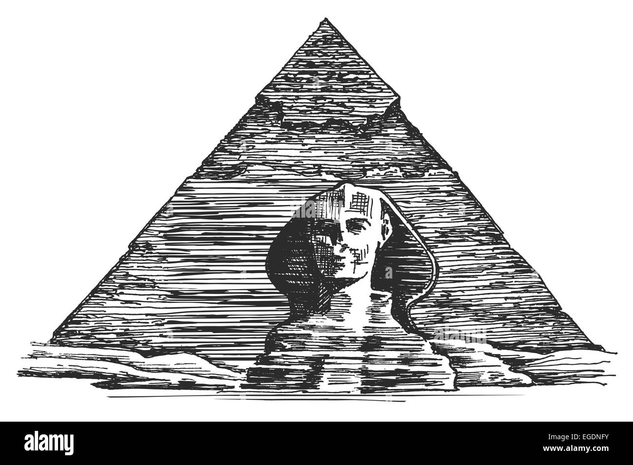 Ägyptische Pyramide und den Sphinx auf weißem Hintergrund. Skizze Stockfoto