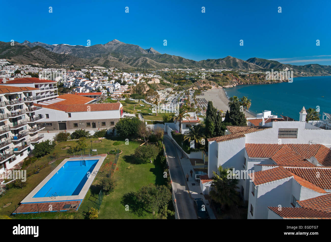 Panoramablick, Nerja, Malaga Provinz, Region von Andalusien, Spanien, Europa Stockfoto