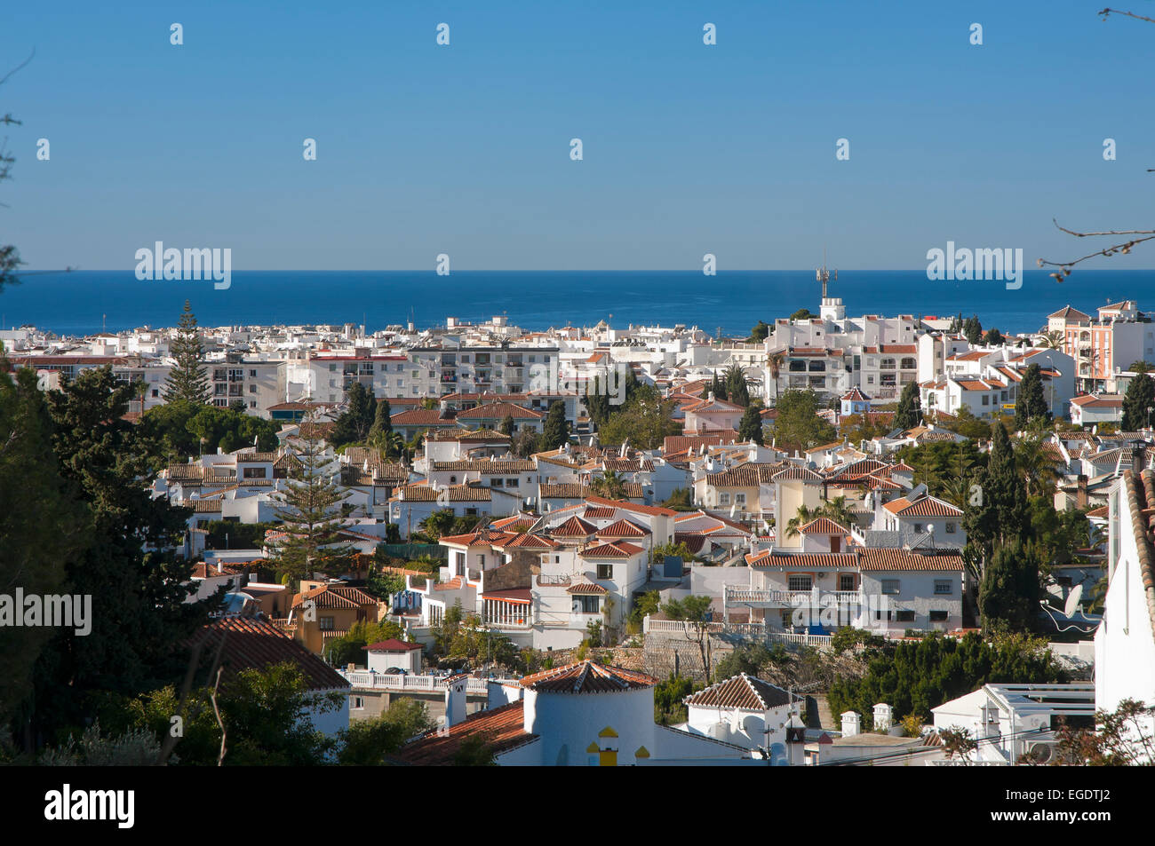 Panoramablick, Nerja, Malaga Provinz, Region von Andalusien, Spanien, Europa Stockfoto