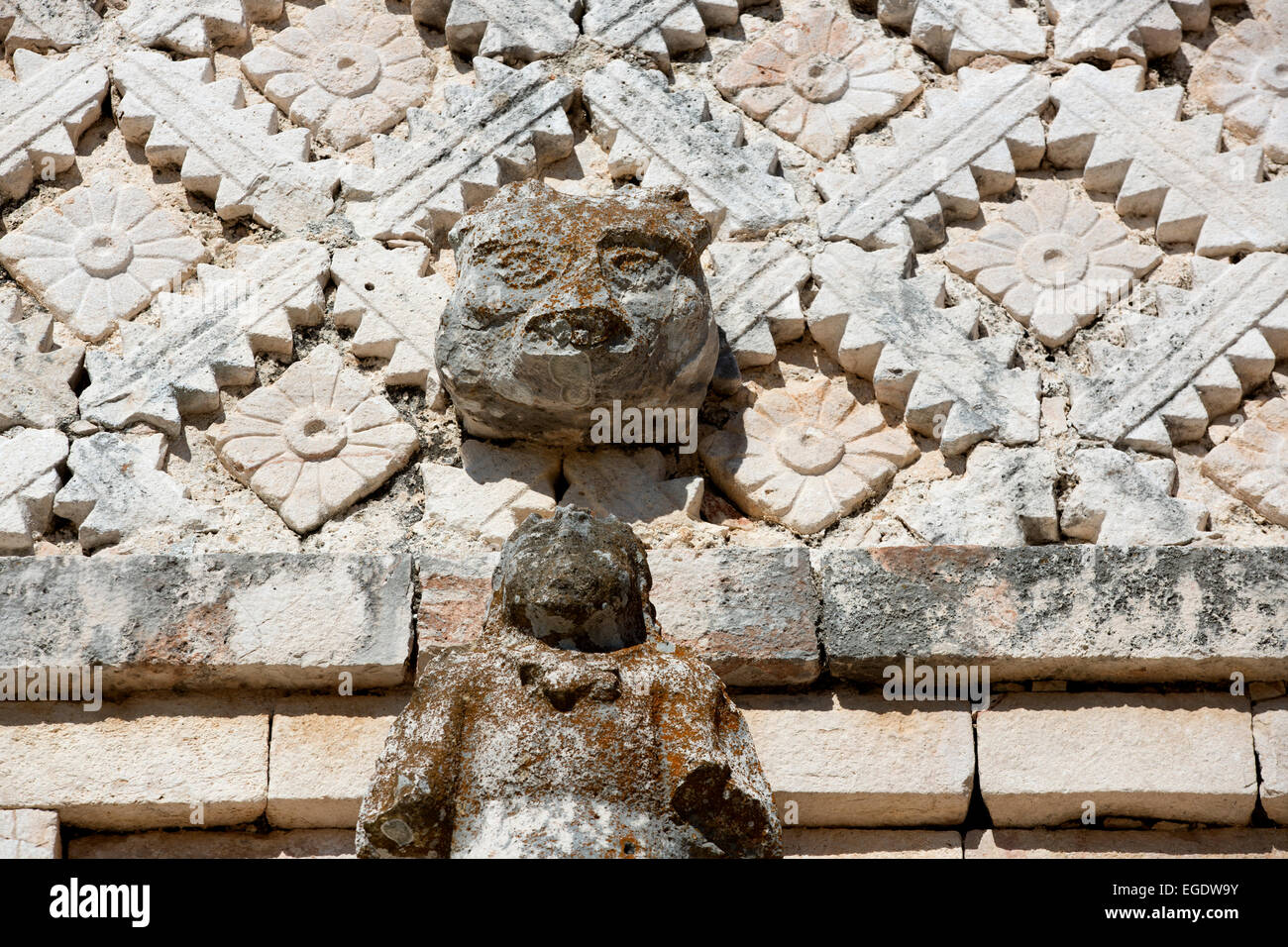 Nonnenkloster Viereck Fassade Detail Uxmal, Yucatan, Mexiko Stockfoto