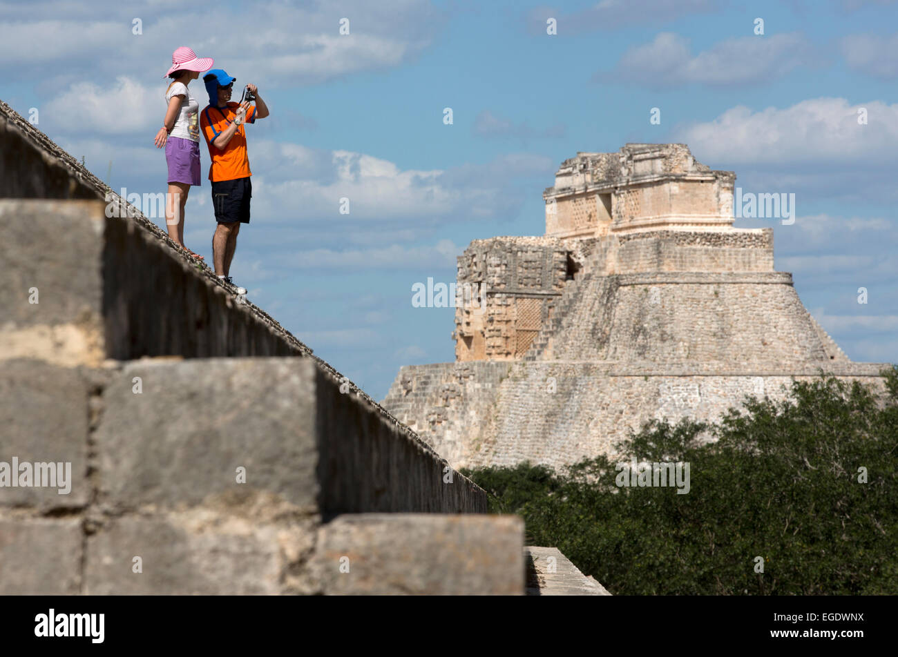 Pyramide des Zauberers, Uxmal, Yucatan, Mexiko Stockfoto