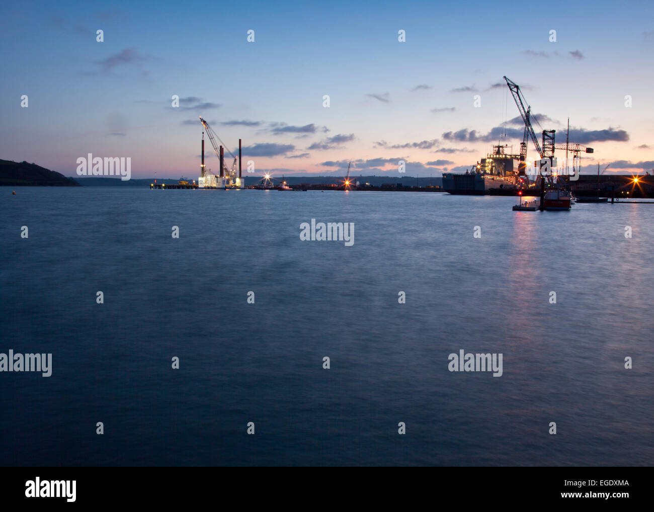 Falmouth Docks Sonnenuntergang Stockfoto