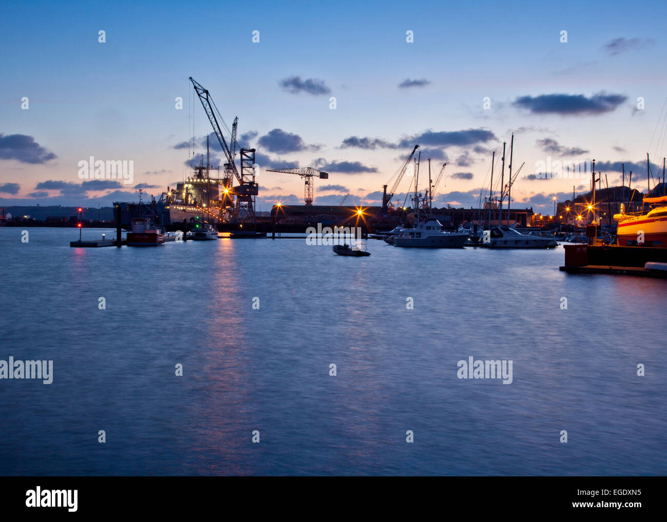 Falmouth Docks Sonnenuntergang Stockfoto