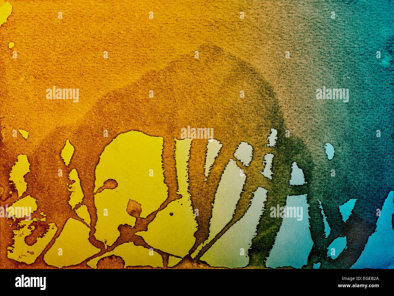 gefärbten Papierstruktur. Wasser Farbe digitale Papier Hintergrund blau gelb Stockfoto