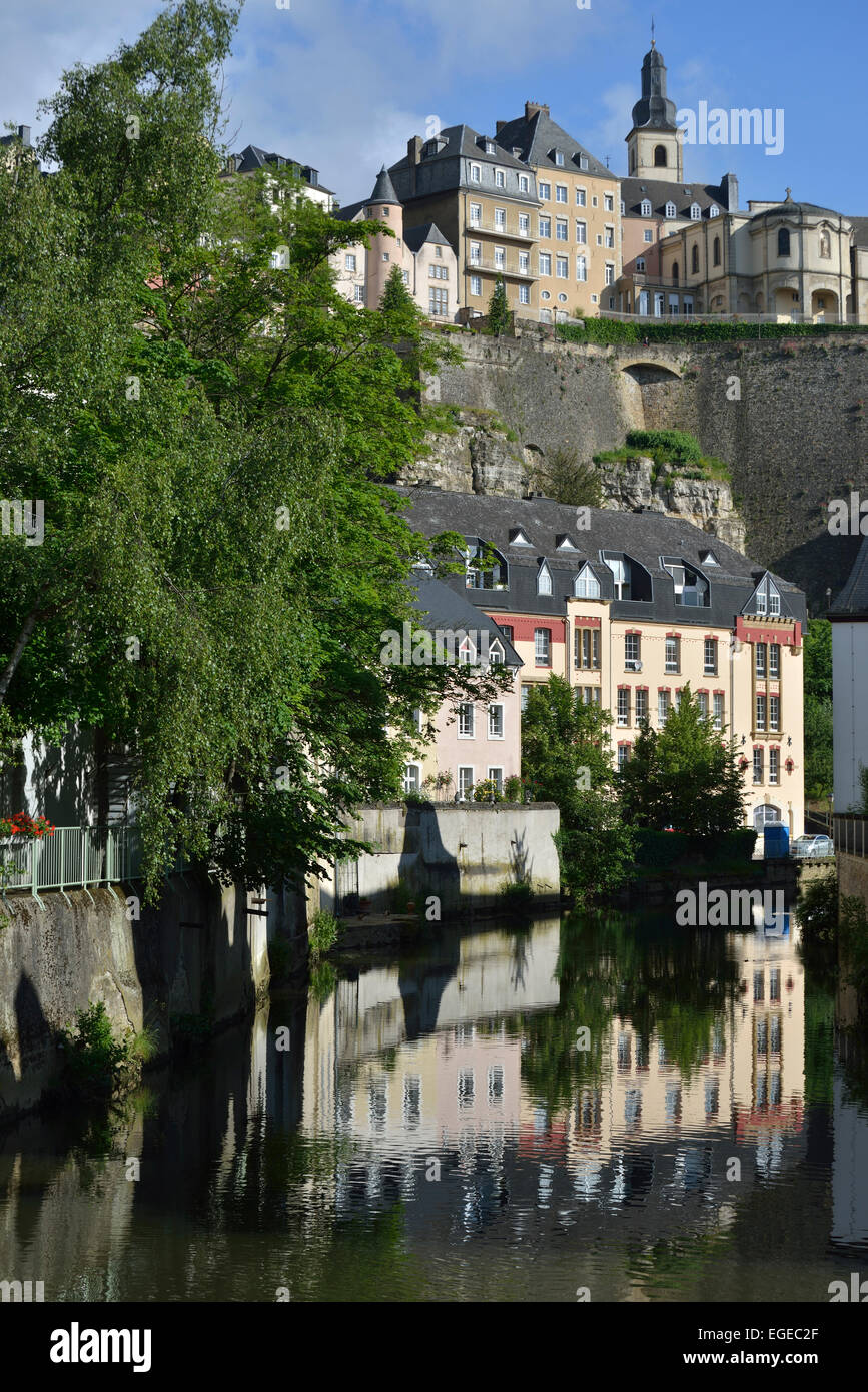 Unteren Teil des Grund (Old Town) am Fluss Alzette, Luxemburg, Luxemburg Stockfoto