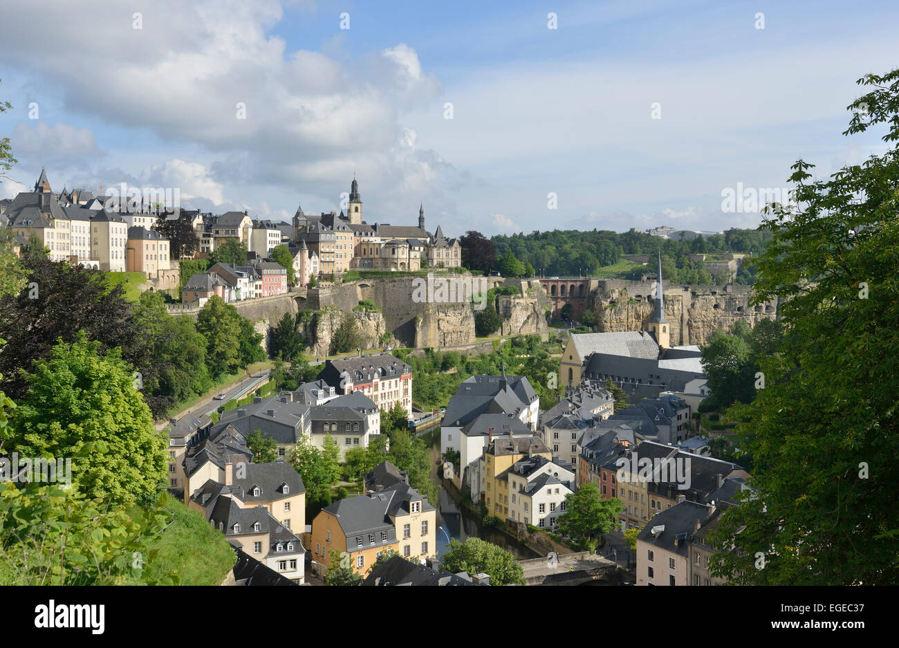 Unteren Teil des Grund (Old Town) am Fluss Alzette, Luxemburg, Luxemburg Stockfoto