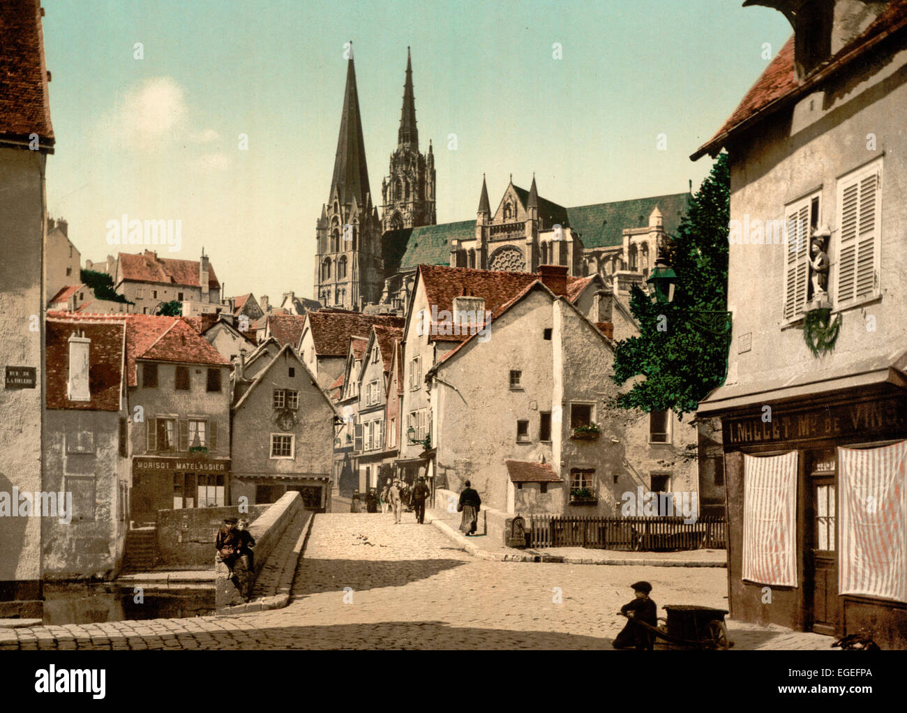 Die Market Street, Chartres, Frankreich, um 1900 Stockfoto