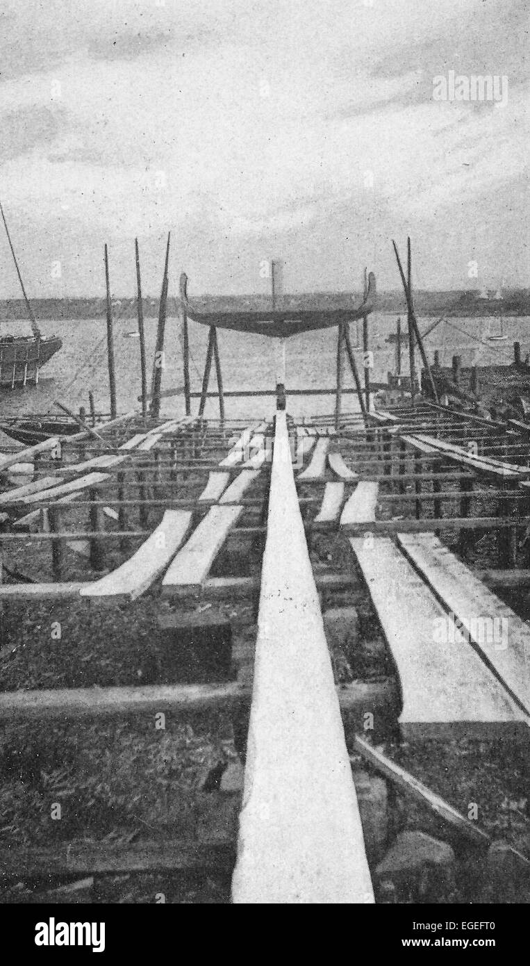 Ein neu verlegtes Kiel am Schnee-Yard, Rockland, Maine 1916 Stockfoto