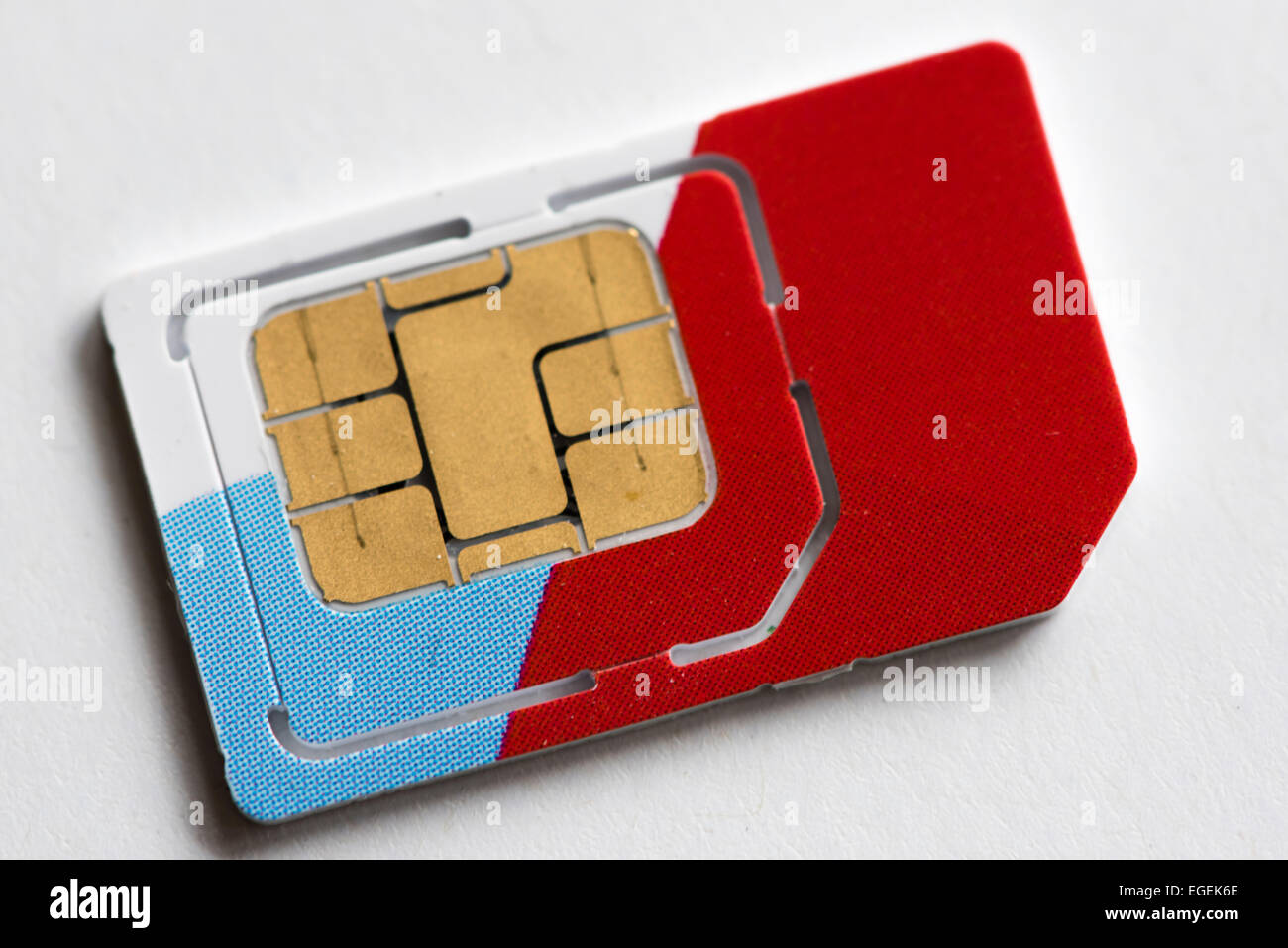 Nahaufnahme von einer SIM-Karte (Subscriber Identity Module Karte) für Mobiltelefone. Stockfoto