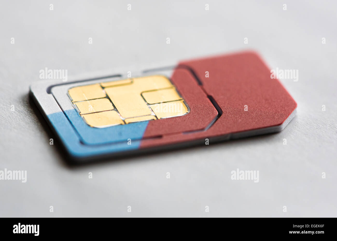 Nahaufnahme von einer SIM-Karte (Subscriber Identity Module Karte) für Mobiltelefone. Stockfoto