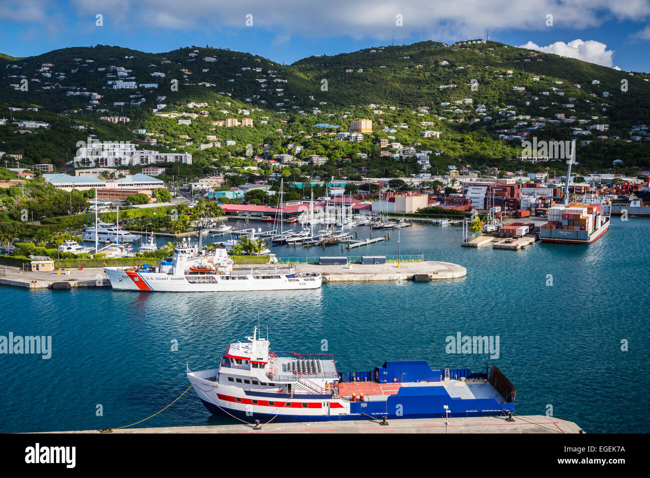 Das Crown Point Marina Kreuzfahrtschiff Andocken an Charlotte Amalie, St. Thomas, Amerikanische Jungferninseln, Karibik. Stockfoto