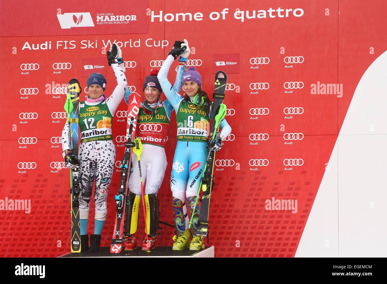 Mikaela Shiffrin, Veronika Velez Zuzulova Sarka Strachova Stockfoto