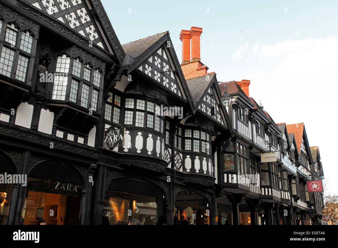 Fachwerk Tudor Gebäude in Chester Stockfoto