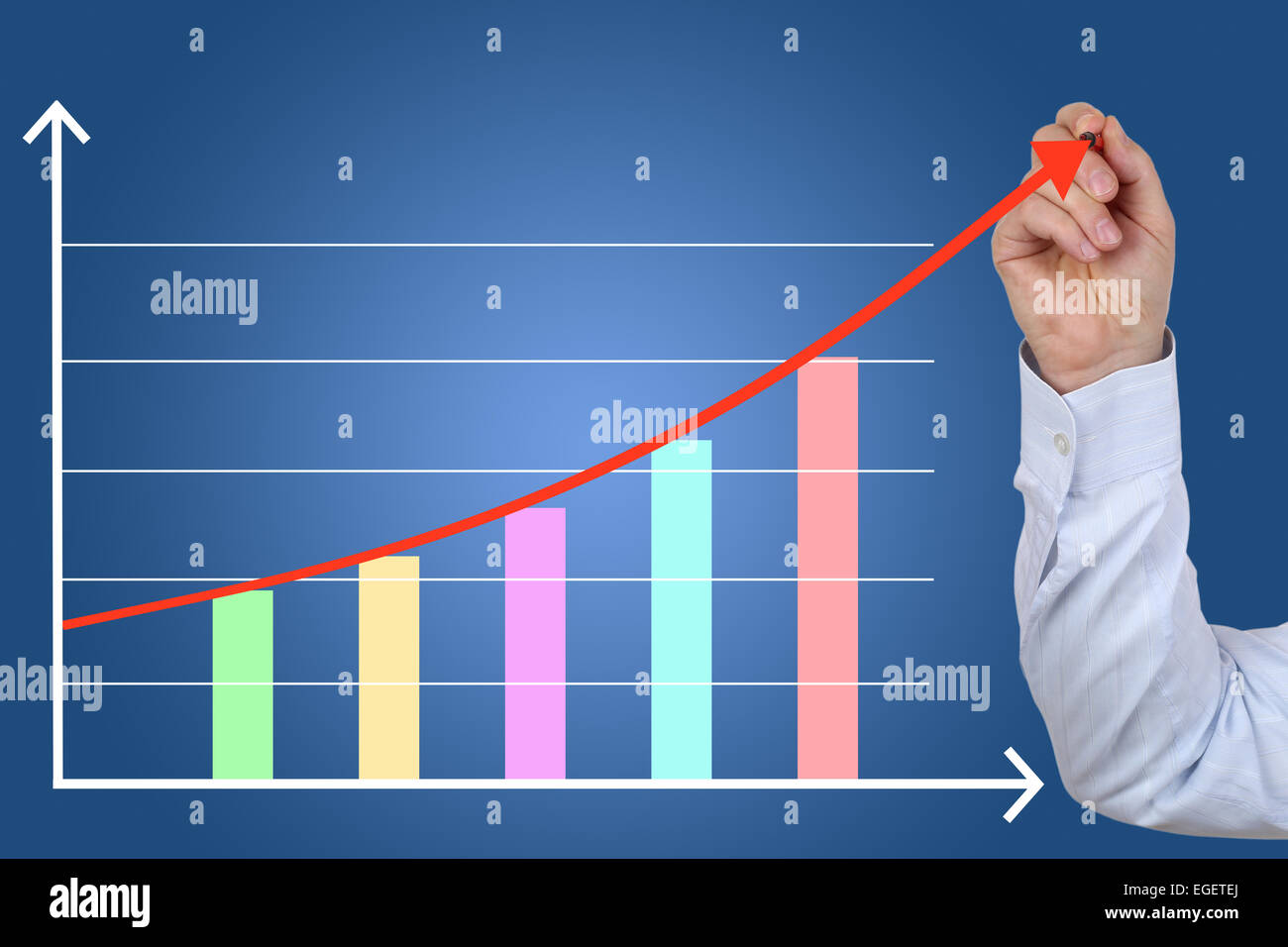 Geschäftsmann, ein Geschäft Konzept Finanzen Erfolg Wachstumsdiagramm zeichnen Stockfoto