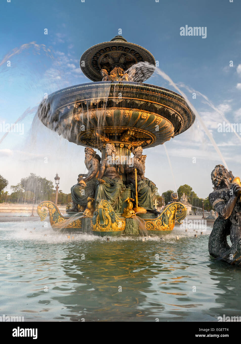 Brunnen auf der Place De La Concorde, Paris, Frankreich Stockfoto