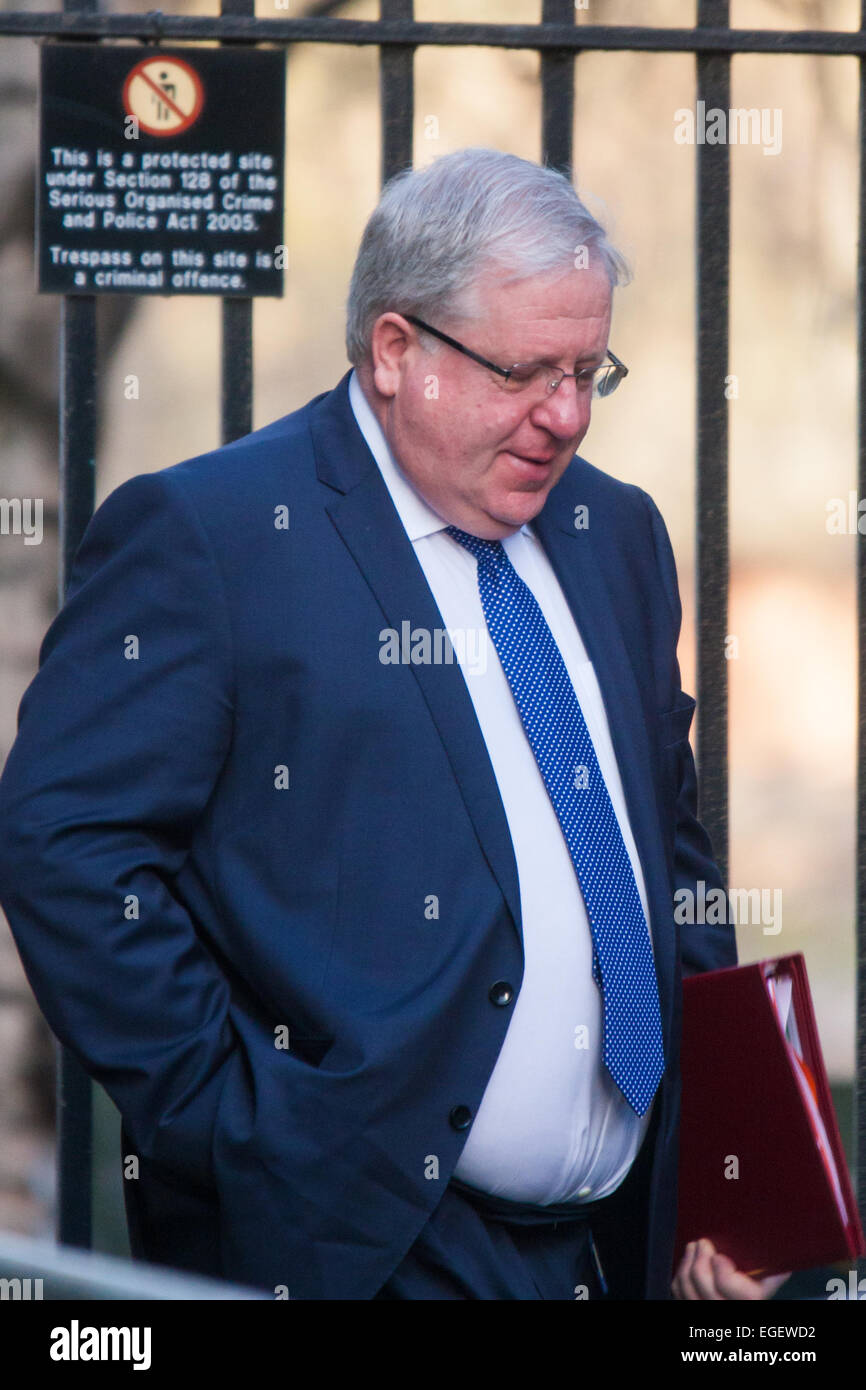 London, UK. 24. Februar 2015. Minister kommen bei der wöchentlichen Kabinettssitzung in 10 Downing Street. Im Bild: Verkehrsminister Patrick McLoughlin Credit: Paul Davey/Alamy Live-Nachrichten Stockfoto