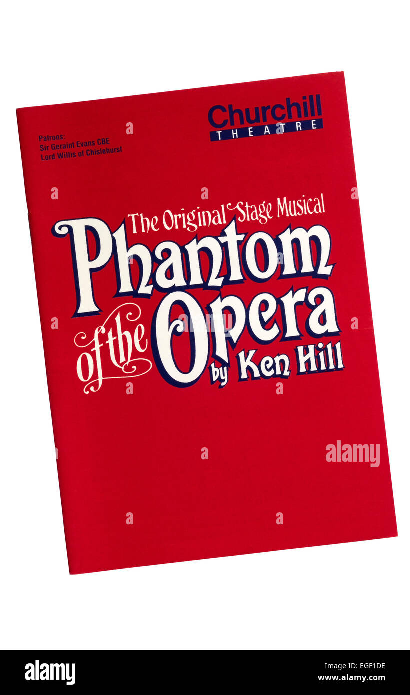 Programm für 1991production von der Original Bühne Musical Phantom of the Opera von Ken Hill im Teatro Churchill, Bromley. Stockfoto