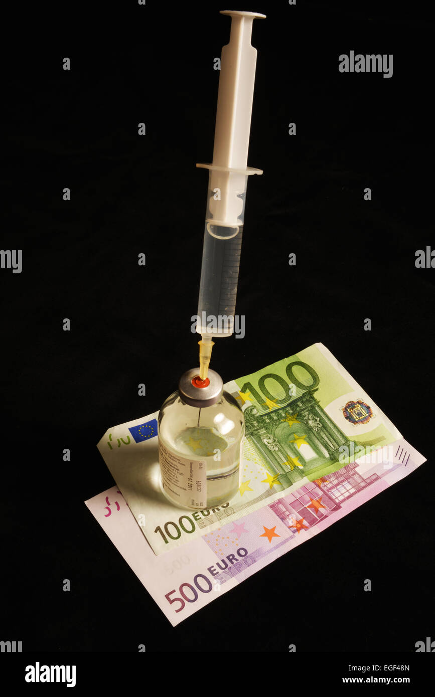 Symbolische Foto im Zusammenhang mit Medizin, Bestechung und Korruption. Stockfoto
