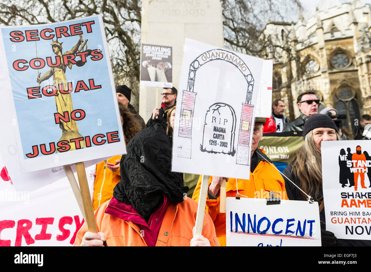 Westminster, London. Hunderte von Anwälten, Gewerkschaftern und Aktivisten versammelten sich vor dem Parlament, um gegen die Kürzungen der Rechtshilfe zu protestieren Stockfoto