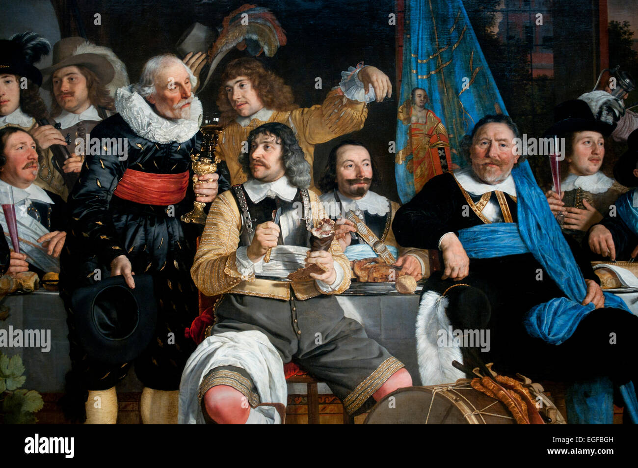 Bankett in der Crossbowmen's Guild in Celebration of the Treaty of Munster 1648 Bartholomeus van der Helst 1613 - Amsterdam 1670 Niederländisch Niederlande ( Detail ) Achtzig Jahre Krieg, Spanisch, Niederländisch, Niederlande, Stockfoto