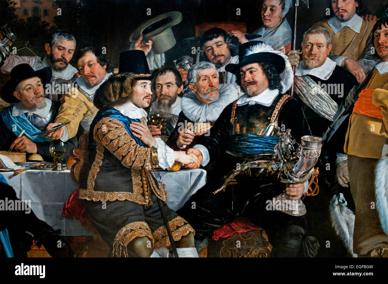 Bankett in der Crossbowmen's Guild in Celebration of the Treaty of Munster 1648 Bartholomeus van der Helst 1613 - Amsterdam 1670 Niederländisch Niederlande ( Detail ) Achtzig Jahre Krieg, Spanisch, Niederländisch, Niederlande, Stockfoto