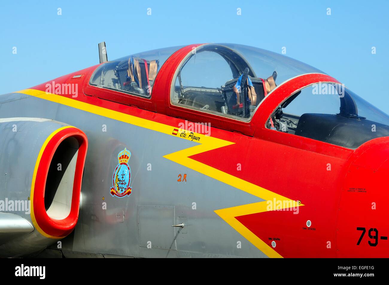 CASA C-101 Aviojet Militärflugzeug auf der zweiten Airshow am Malaga Flughafen, Malaga, Andalusien, Spanien, Westeuropa. Stockfoto