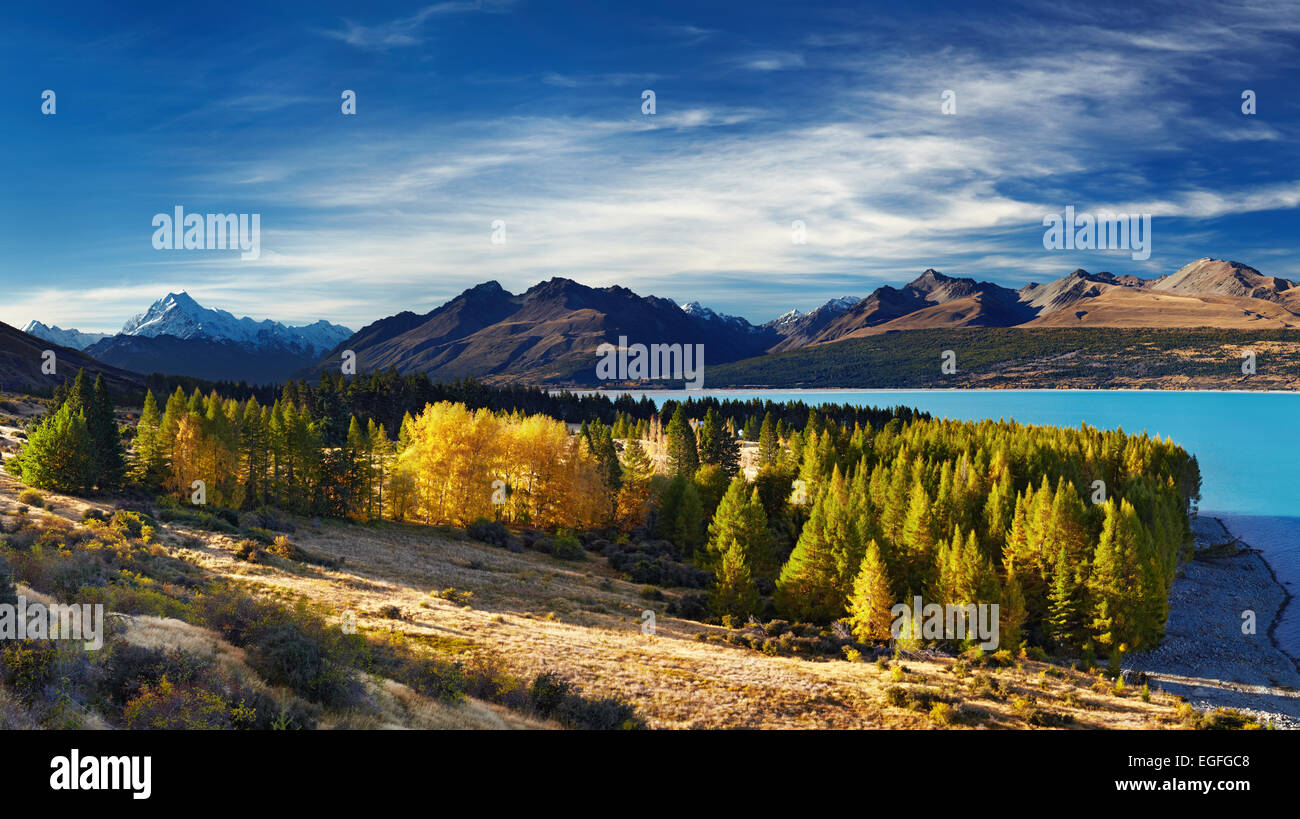 Mount Cook und Pukaki Lake, New Zealand Stockfoto