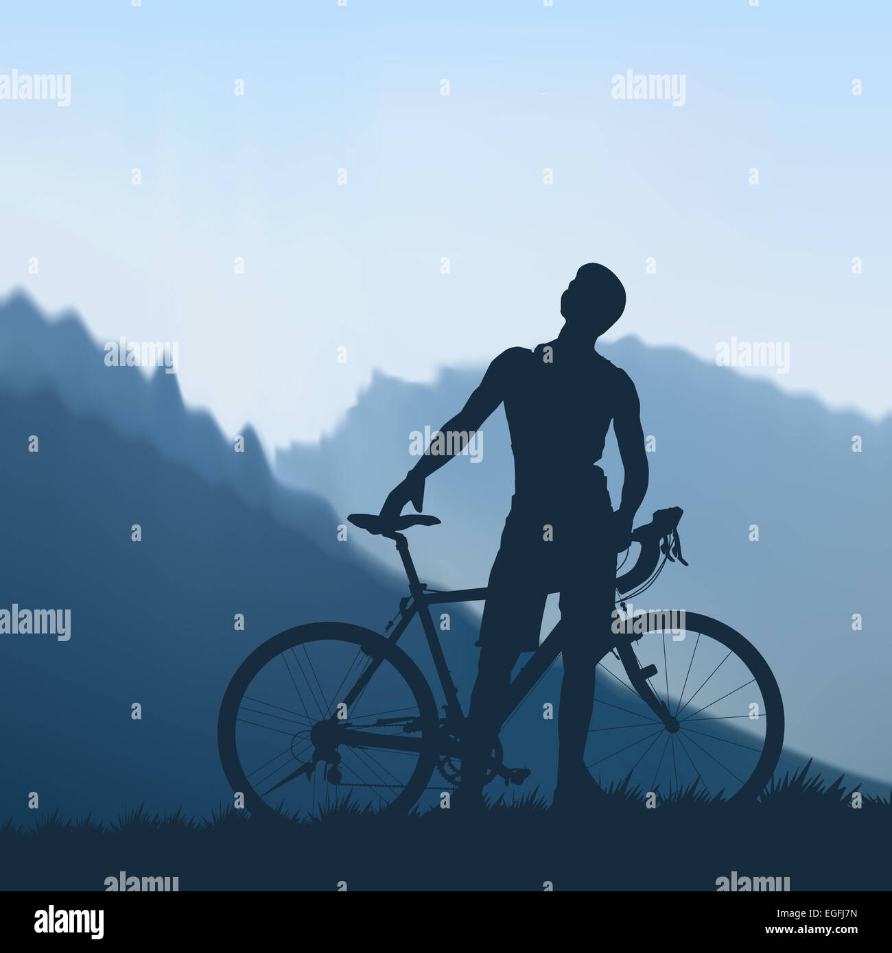 Radfahrer in den Bergen Stockfoto